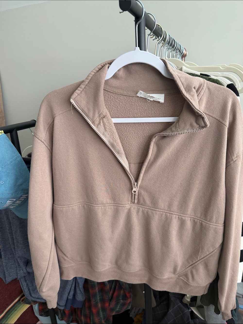 Cozy Half-Zip Cowl Pullover Sweater - Taupe